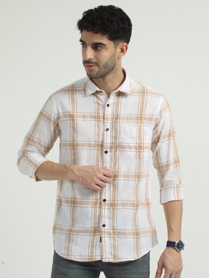 Agnira Off White-Brown Check Shirt