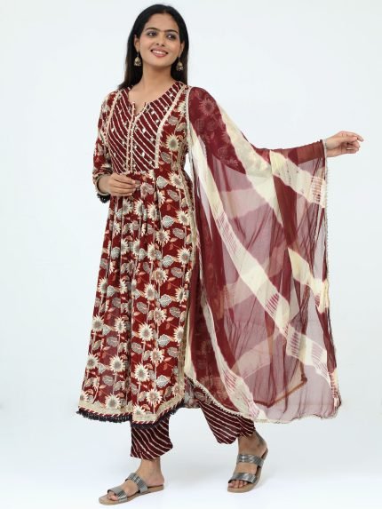 Maroon Floral Anarkali Suit